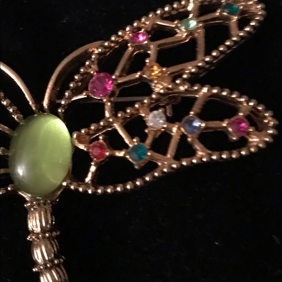 Vintage Goldtone Multi Gem Dragonfly Brooch - Picture 4 of 6
